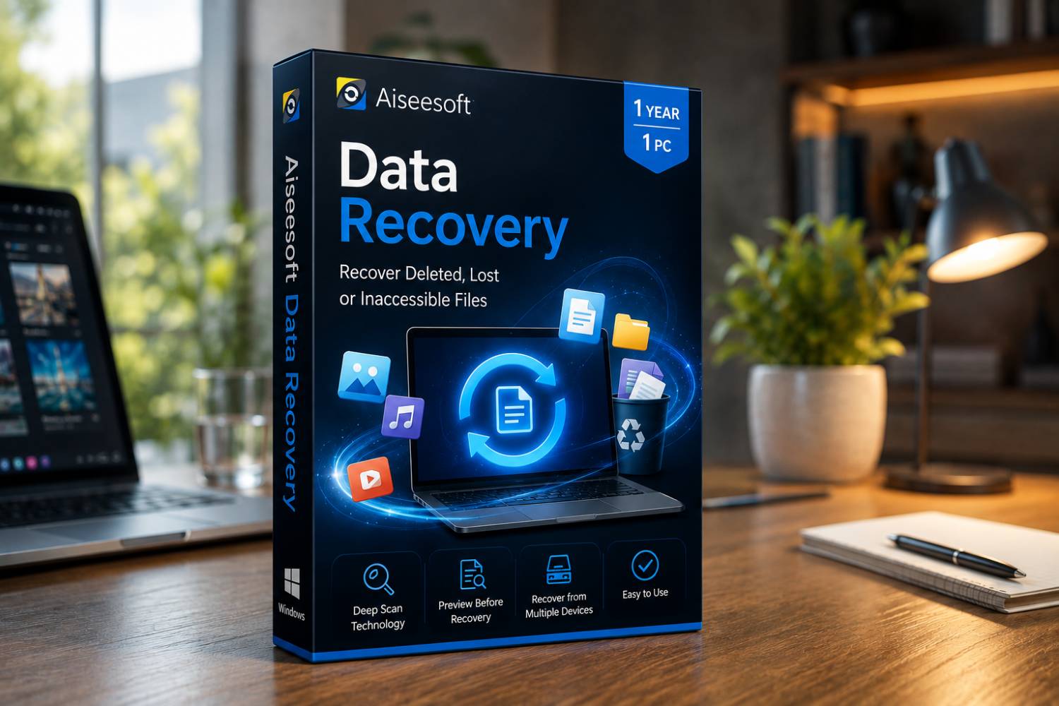 Aiseesoft Data Recovery (PC) – 1 PC, 1 Year License | Professional Data Recovery Software