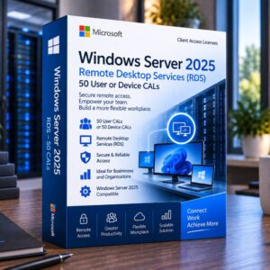 Microsoft Windows Server 2025 Remote Desktop Services (RDS) – 50 User or Device CALs | Professional Remote Access Licensing